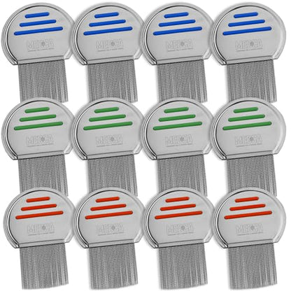 Lice Comb - (Pack of 12) Head Lice Treatment that's Individually Packaged Professional Stainless Steel Louse and Nit Combs Removes Eggs with Rounded Tips for Comfort