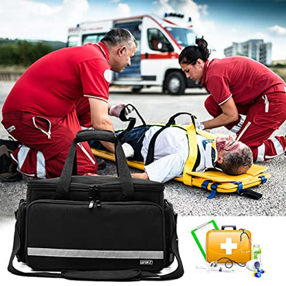 LEFOR·Z Home Health Nurse Bag Medical Bag Empty First Aid Storage with Detachable Divider Medical Supplies Bag for Nursing Student,Therapist,Doctors - style: Black-large