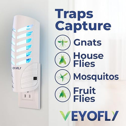 VEYOFLY Fruit Fly Traps Indoor Plug-in UV, Gnat Trap, 2 Device + 6 Refills - color: White, size: 2 Devices + 6 Refills