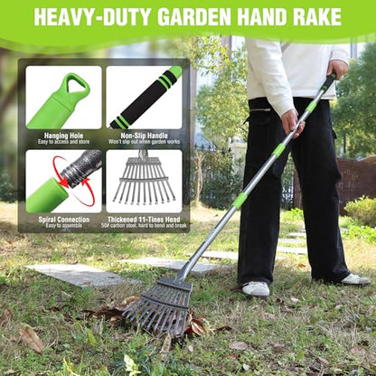 WORKPRO Rake, Small Rake for Leaves with 72” Adjustable Long Handle - size: 11 TINE