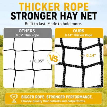 5x5 ft Round Bale Hay Net for Horses & Goats, 1.5" Holes Slow Feeder Hay Nets with Hay Net Repair Tool - size: 5*5*5 FT