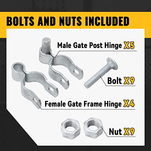 VIVIDA 1-3/8" Chain Link Gate Hinge, Fence Pipe Gate Hinge Kit - color: Silver (5 Male+4 Female), size: 1-3/8"