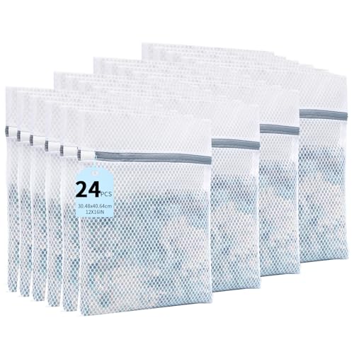 24PCS 12X16IN Laundry Bags Mesh Wash Bags for Strong Zipper | Upgraded Honeycomb and Fine Mesh Design Delicate Laundry Bag for Clothes, Bras,Socks,Travel Organization - size: 24PCS-12X16IN