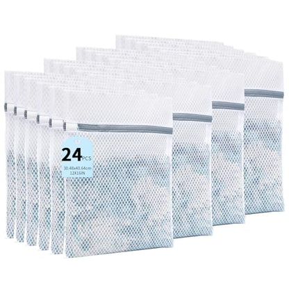 24PCS 12X16IN Laundry Bags Mesh Wash Bags for Strong Zipper | Upgraded Honeycomb and Fine Mesh Design Delicate Laundry Bag for Clothes, Bras,Socks,Travel Organization - size: 24PCS-12X16IN