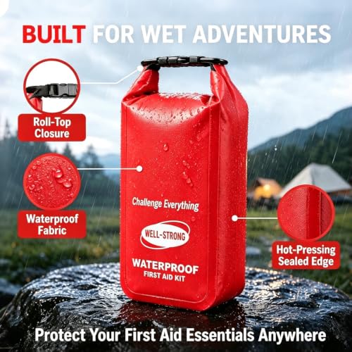 Waterproof First Aid Kit Roll Top Boat Emergency Kit with Waterproof Contents for Fishing Kayaking Boating Swimming Camping Rafting Beach Red - color: Ws011-red