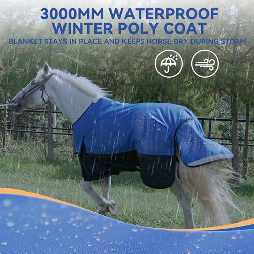 69” Winter Horse Blanket, 1200D Waterproof Poly Horse Turnout Blanket, Durable Tear-Resistant Thick Horse Blanket with Snuggit 220G Filling, Breathable Warmth Turnout Blankets for Horse - size: 69“