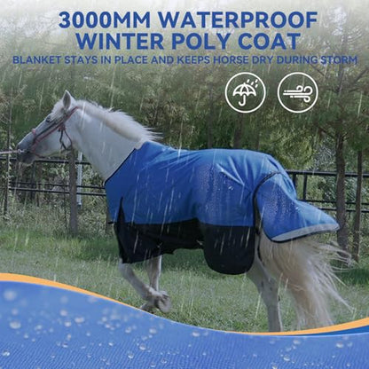 69” Winter Horse Blanket, 1200D Waterproof Poly Horse Turnout Blanket, Durable Tear-Resistant Thick Horse Blanket with Snuggit 220G Filling, Breathable Warmth Turnout Blankets for Horse - size: 69“