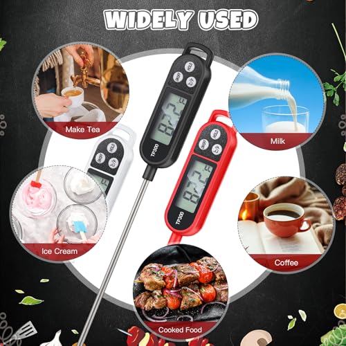 Copkim 6 Pcs Instant Read Meat Thermometer Long Probe,Black, White, Red | Probe Waterproof Digital Thermometer, For Cooking BBQ Water Milk Liquids, Quick Accurate Food Temperature - color: Black, White, Red