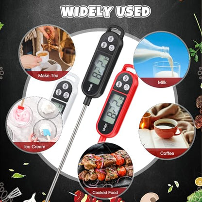 Copkim 6 Pcs Instant Read Meat Thermometer Long Probe,Black, White, Red | Probe Waterproof Digital Thermometer, For Cooking BBQ Water Milk Liquids, Quick Accurate Food Temperature - color: Black, White, Red