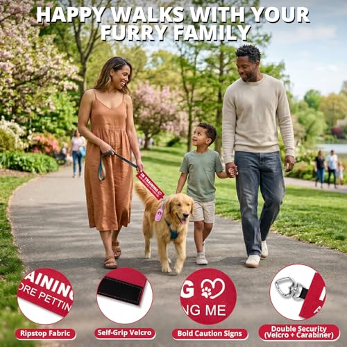 in Training Dog Leash Wrap, Double-Sided Visible Dog Sleeve with Heart Carabiner, Ripstop Warning Sign Ask Before Petting Me, Fits Standard Rope & Flat Leashes, High Visibility Red - color: Ask Before Petting Me