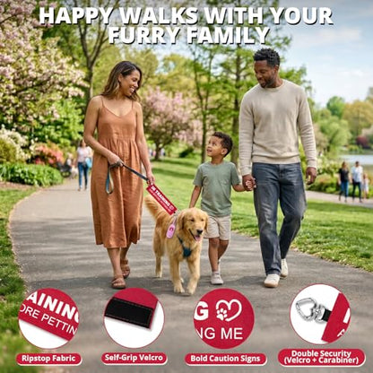in Training Dog Leash Wrap, Double-Sided Visible Dog Sleeve with Heart Carabiner, Ripstop Warning Sign Ask Before Petting Me, Fits Standard Rope & Flat Leashes, High Visibility Red - color: Ask Before Petting Me