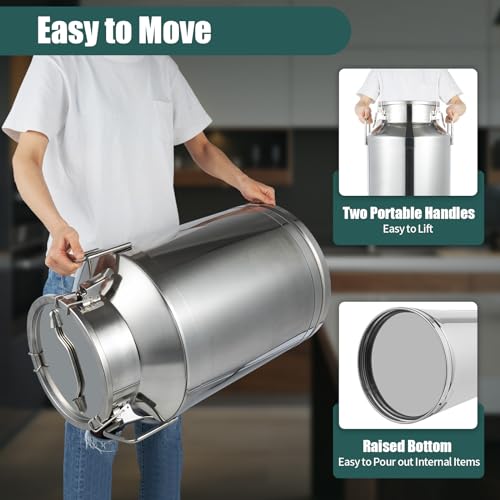 60L/15.8 Gallon Seamless 201 Stainless Steel Milk Can with Lid - size: 50L