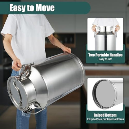 60L/15.8 Gallon Seamless 201 Stainless Steel Milk Can with Lid - size: 50L
