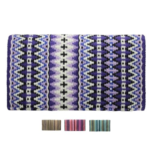 Tahoe Tack Reya Western Show Saddle Blanket – Handwoven 100% New Zealand Wool, Oversized 34" x 38", Heavyweight 5+ lbs, Vibrant Design, Ideal for Layering at Shows, Parades & Rodeos - color: Purple/Light Purple/Black/Silver/White