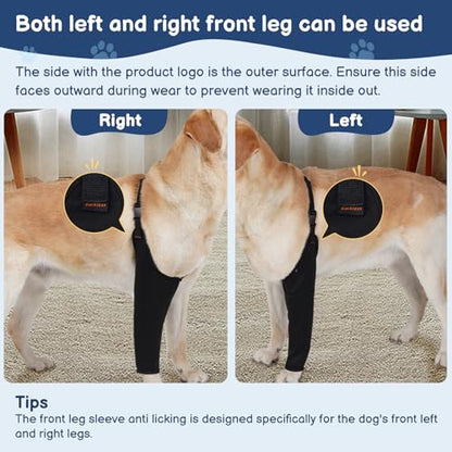 BARKLESS Dog Leg Sleeve for Front Single Leg After Surgery to Stop Licking - size: M(Leg Height 9.5-11.5")