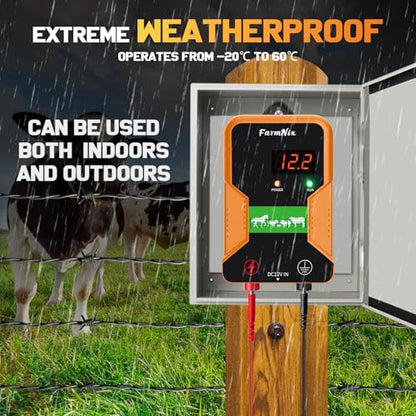 Electronic Fence Controller 15KM Electric Fence Charger 12kV 2J Power Pulse Agricultural Fencing Controller Electric Fencer Kit for Livestock Farm Garden Goat Cattle Horse Deer Electric Fencer Charger