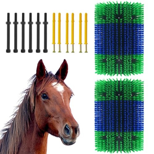 GAOMON Livestock Grooming & Itch Relief Brushes Kit – Durable Handheld Scratching for Horses, Cattle, Goats, Pigs – Stable Cleaning, Back Massage – Blue and Yellow (2 Pieces)