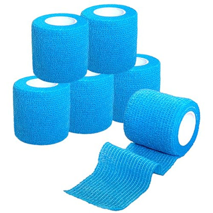 2 Inches Self Adhesive Bandage Wrap Bulk, 6 Pack, Blue - color: Blue