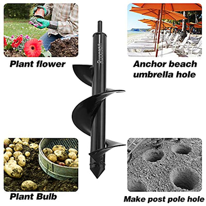 2Pcs Auger Drill Bit Planter, (3.7x11.8 and 1.9x14.5 in) Ruooson Spiral Auger for Planting Flower Bulb Auger, Rapid Planter Digger for 3/8" Hex Drive - size: 3.7x11.8 and 1.9x14.5 in