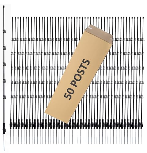 76 Inches High Fiberglass Electric Fence Portable Posts with Single Spikes - 50 Posts Come with 250 Clips - size: 76 in x 50 x 1 stake
