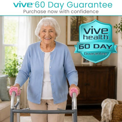 Vive Premium Walker Handle Cushions - Extra Soft Faux-Sheepskin Padded - color: Pink