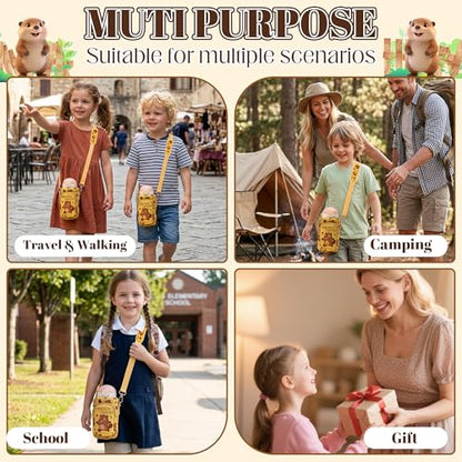 Water Bottle Carrier Bag with Strap for Kids - Water Bottle Bag Holder with Padded Strap Pocket 10/12/14/16/18Oz for Boys Girls School Walking Hiking Camping - style: Beaver