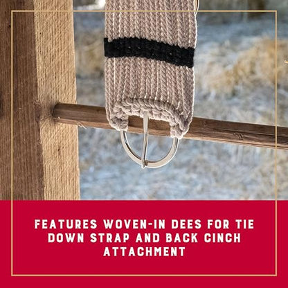 Weaver Equine Rayon 17 Strand Horse Cinch, Anti-Slip Saddle Cinch Girth with Flat Buckle, Western Horse Riding Supplies, ‎Tan/Black