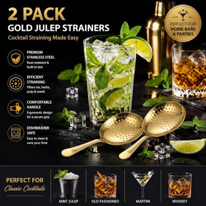 Boao 2 Pack Julep Strainers Stainless Steel Strainer Cocktail Spoon, Gold - color: Gold