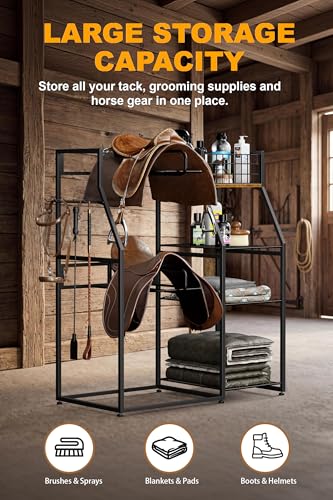 Saddle Rack with Storage, Heavy Duty Stand for Western & English Saddles