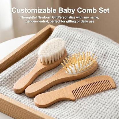 Personalized Baby Brush and Comb Set Custom Cradle Cap Brush Personalized Baby Gifts Baby Hair Brushes Set for Newborns Girls Boys Newborns Toddler Baby Grooming Kit (Design 1) - color: Design 1