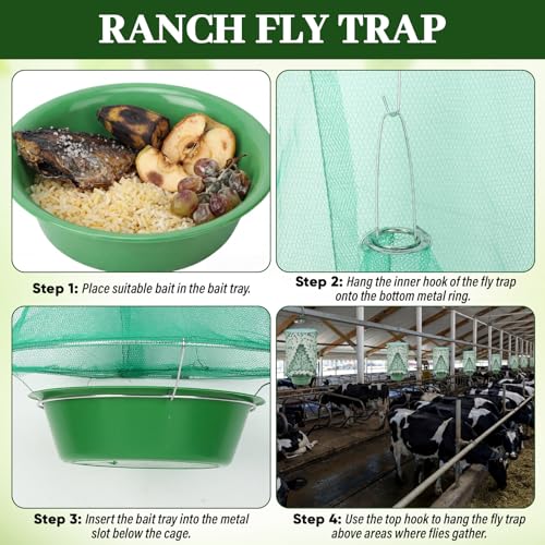 6 Pack Spotted Lanternfly Fly Traps Waterproof Ranch Fly Traps Bags Outdoor Hanging Reusable Flies Catcher with Bait Tray Effective Way to Catch Lantern Flies and Nymphs for Family Farm Garden Barn