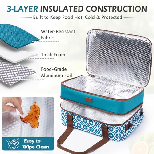 BAGSPRITE Double-Layer Insulated Casserole Carrier for 9" x 13" Baking Dish - color: Blue