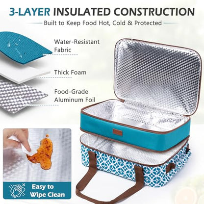 BAGSPRITE Double-Layer Insulated Casserole Carrier for 9" x 13" Baking Dish - color: Blue
