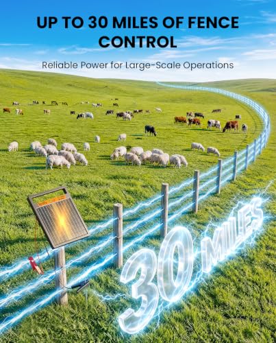 Solar Electric Fence Charger 0.7J for Poultry Livestock, 30 Mile