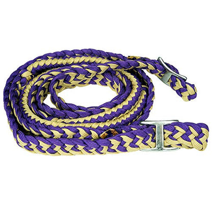HILASON 1" X 8Ft Braided Poly Barrel Reins Horse Racing Flat Grip Knots - color: Blue Tan