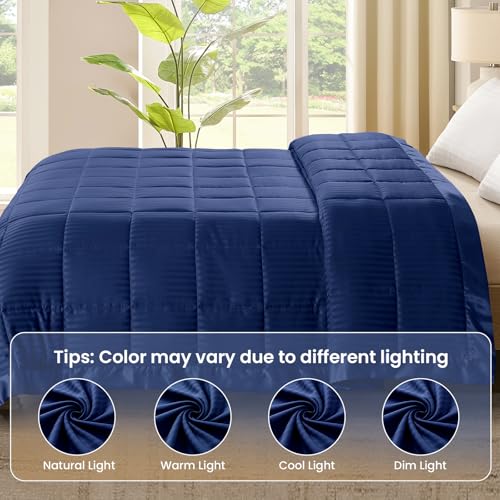 downluxe King Size Blanket with Satin Trim, Lightweight Down Alternative King Blanket for All Season, Machine Washable (Navy, 108 x 90 Inch) - color: Navy, size: King