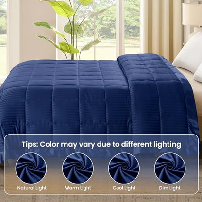 downluxe King Size Blanket with Satin Trim, Lightweight Down Alternative King Blanket for All Season, Machine Washable (Navy, 108 x 90 Inch) - color: Navy, size: King