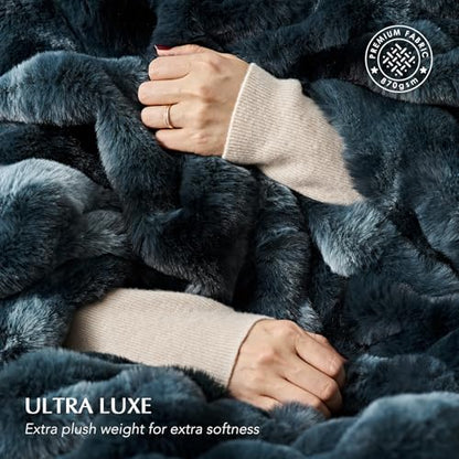 EverGrace Faux Rabbit Fur Bubble Throw Blanket, 60"x80", Marble Deep Indigo - color: Deep Indigo Marble, size: 60"x80"