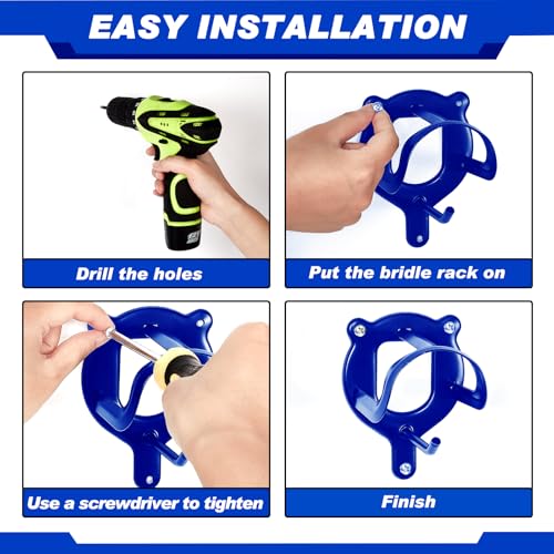 Dunzy 3 Counts Horse Bridle Rack Bracket Bridle Hooks Tack Storage Halter Hanger Metal Holder with Tubes and Screw for Horse Barn Supplies (Sapphire Blue) | Metal Horse Bridle Rack for Barn Storage, Includes Mounting Hardware and Anchors, Space Saving Hoo