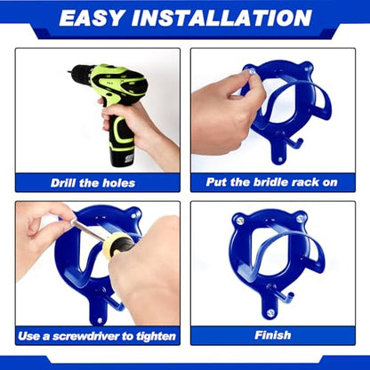 Dunzy 3 Counts Horse Bridle Rack Bracket Bridle Hooks Tack Storage Halter Hanger Metal Holder with Tubes and Screw for Horse Barn Supplies (Sapphire Blue) | Metal Horse Bridle Rack for Barn Storage, Includes Mounting Hardware and Anchors, Space Saving Hoo