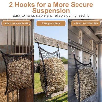 4 Pcs Hay Nets for Horses, Large Capacity Slow Feed Hay Bags for Horses, Goats, Sheep, Donkey, Easy to Fill and Hang, 35 x 31 Inch, Black