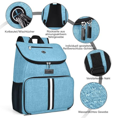BAGLHER丨Dog Travel Bag, Airline Approved Pet Supplies Backpack, Dog Travel Backpack with 2 Silicone Collapsible Bowls and 2 Food Baskets - color: Sky Blue-A
