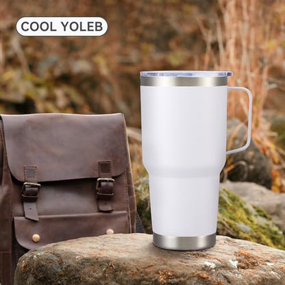 30 oz Stainless Steel Tumblers Bulk with Handle and Lid, 4 Pack - color: White