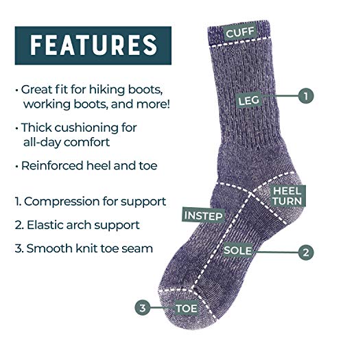 MERIWOOL Merino Wool Hiking Socks for Men and Women – 3 Pairs Midweight Cushioned – Warm n Breathable - color: Gray, size: X-Large