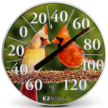 EZREAD Hanging Dial Thermometer 840-1211 Weather Thermometers for Indoor and Outdoor Use, Large 12.5 Inch Diameter, Easy to Read Numbers, Cardinal - color: Summer Cardinal