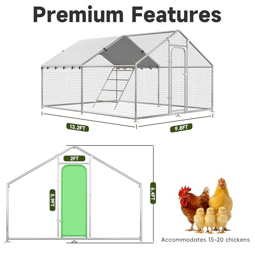 13.1x9.8 FT Large Metal Chicken Coop, Walk-in Poultry Run Pen | Waterproof Cover, Reinforced Metal Structure, Walk-in Chicken Run, Outdoor Poultry Cage for Ducks Hens Rabbits - size: 157.0"L x 118.0"W x 78.0"H