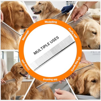 Stainless Steel Pet Grooming Comb, Grooming Tool for Dogs and Cats, Removes Knots & Tangles, 7.5 Inch