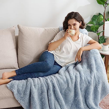 Berkshire Blanket Classic Extra-Fluffy™ Plush Throw Blanket, Soft Fuzzy Fluffy Long Hair Throw Blanket for Couch Sofa Bed, Blue Mist, 50x60 Inches - color: Blue Mist, size: Throw/Throw XL