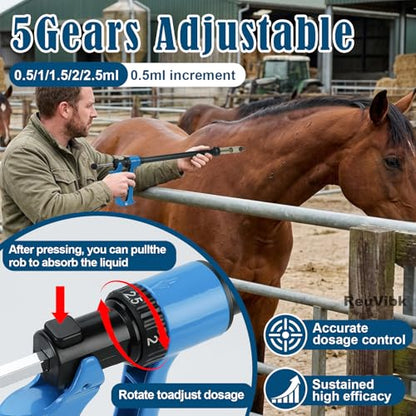 25ml Repeating Livestock Syringe Gun–Long Pole Veterinary Injector - size: 25ML