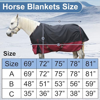1200D Horse Blanket, 200g Medium Weight Waterproof Winter Turnout - color: Wine, size: 84"